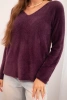 Women's sweater made of soft knit with a V-neck plum