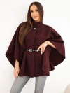 Women's poncho jacket with belt and high collar plum