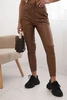 Women's faux leather pants with pockets and a tie at the waist brown