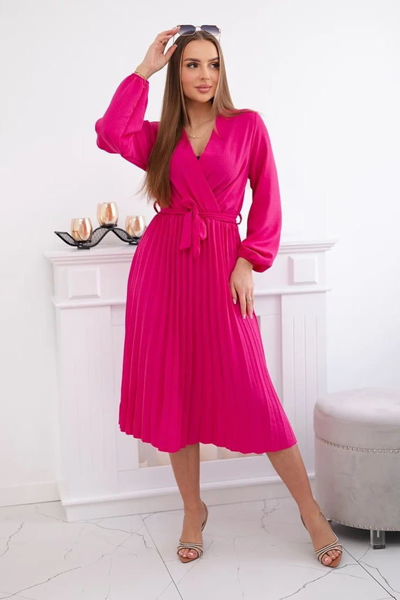 Kleid mit plissiertem Saum gebunden Fuchsia