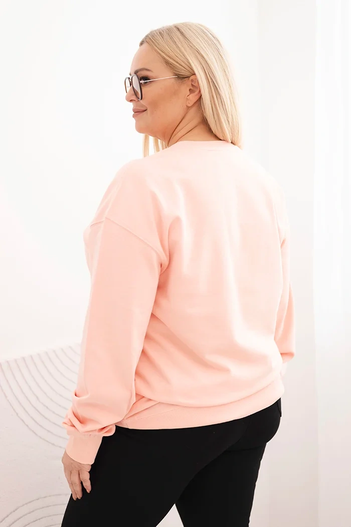 Women's Plus Size cotton basic looped sweatshirt with a round neckline salmon