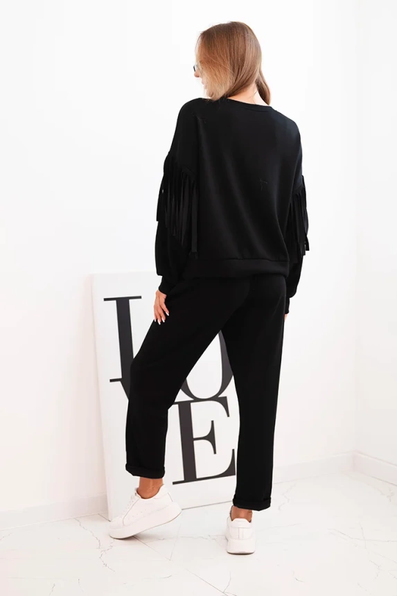 Women's butter set with fringe on the sleeves black