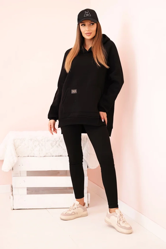 Women's cotton set with a hoodie and high-waisted leggings black