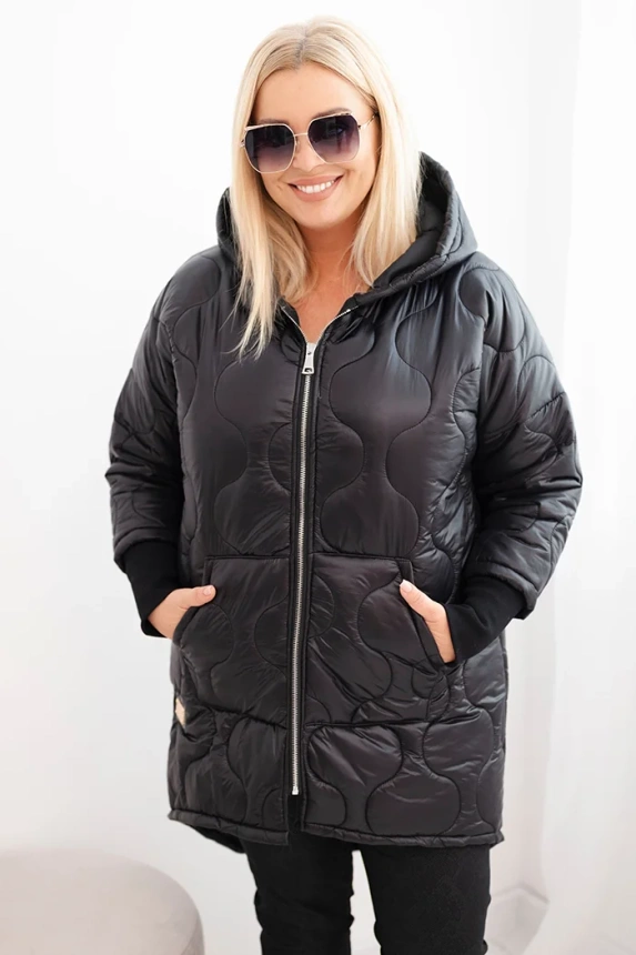 Damen Winterjacke Plus Size gesteppte mit Kapuze schwarz