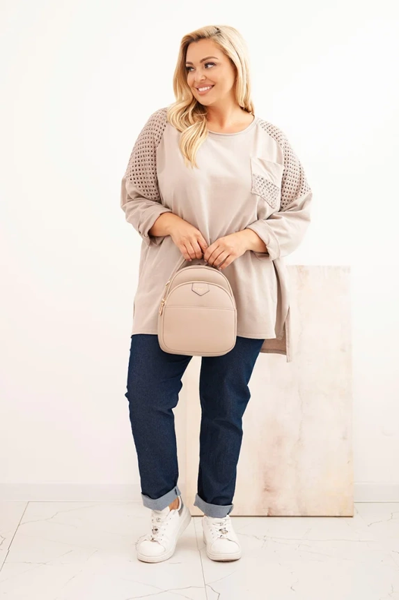 Damenbluse Plus Size aus Baumwolle mit Druck beige