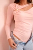 Women's bodysuit blouse with ruffles and decorative buckle powder pink