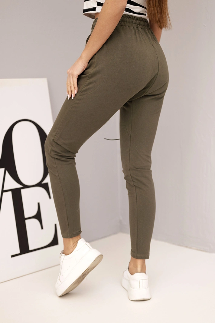 Damen Jogginghose mit elastischem Bund und Kordelzug khaki