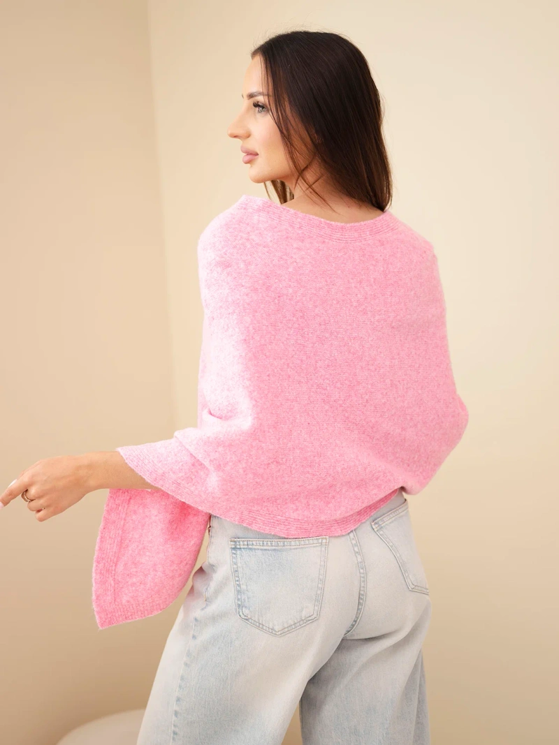 Damenpullover Poncho aus Baby-Alpaka mit Knöpfen rosa