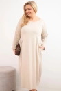 Moteriška suknelė Plus Size medvilninė su ilgomis rankovėmis ir raukiniais juosmens bežinė