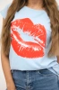 Blouse with lips print blue