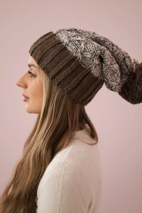 Cap with fleece Milano K203 ecru melange+mocca