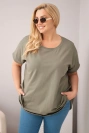 Dámska bavlnená blúzka Plus Size s krátkym rukávom khaki