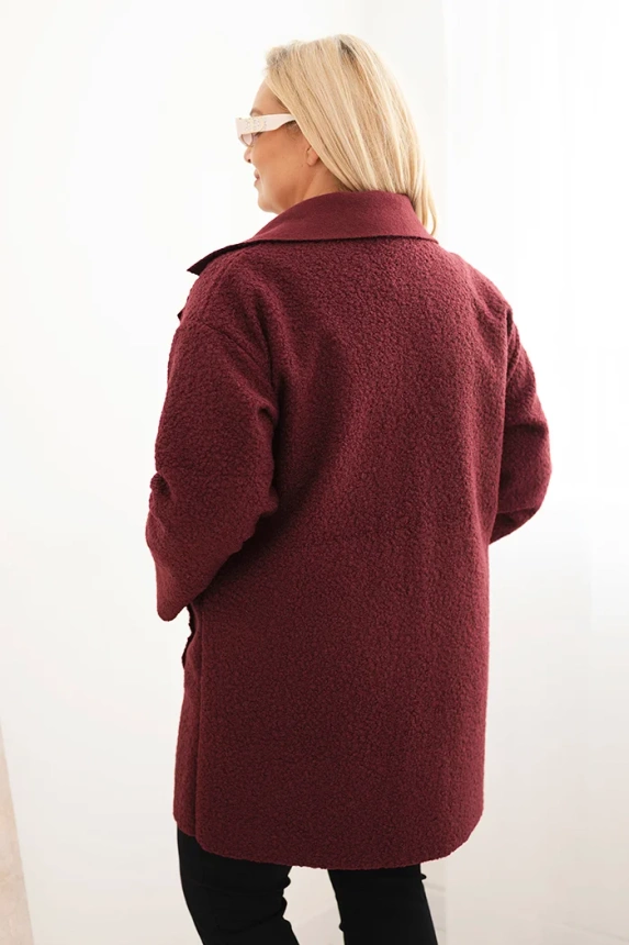 Dámský kabát Plus Size beránek s vlnou a kapsami švestkový