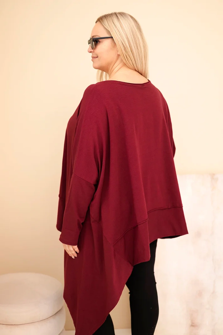 Damen Tunika Plus Size aus Baumwolle mit asymmetrischem Saum rotweinrot