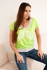 Women's cotton blouse with a V-neck and NEW YORK print green