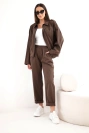 Damen-Baumwollset mit kurzem Sweatshirt und Hose braun