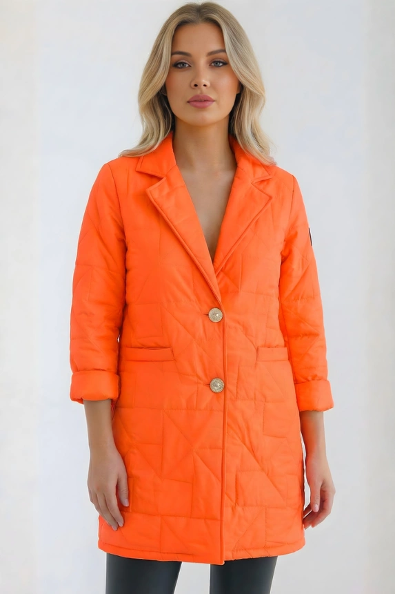 Damenjacke Plus Size gepolstert mit dekorativen Knöpfen und Kragen neonorange