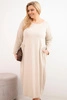 Damenkleid Plus Size aus Baumwolle mit langen Ärmeln und Raffung in der Taille beige