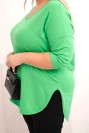Women's cotton Plus Size blouse with a V-neck and rolled-up sleeves light green