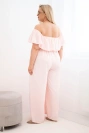 Damen-Plus-Size-Jumpsuit mit Rüsche und kurzen Ärmeln Puderrosa