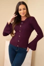 Women's ribbed viscose blouse with buttons and wide sleeve plum