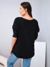 Women's oversized cotton blouse with V-neck and extended back black