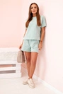 Women's punto set with short sleeves and shorts dark mint