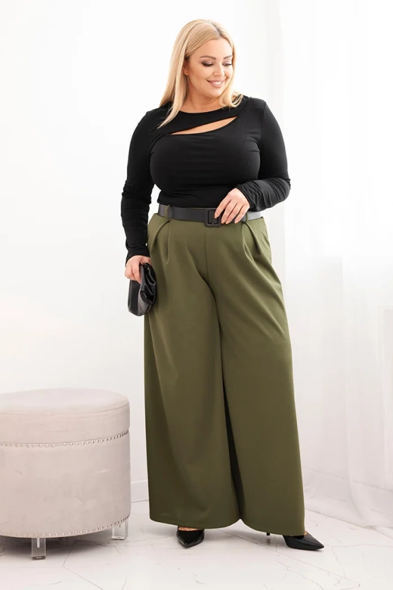 Damen Plus Size Hose mit weitem Bein und Gürtel khaki
