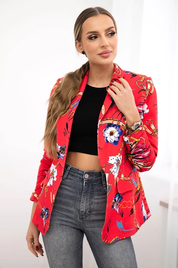 Cotton jacket with a colorful print raspberry