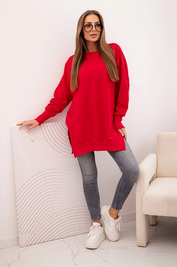 Women's cotton sweatshirt with a wide hem red
