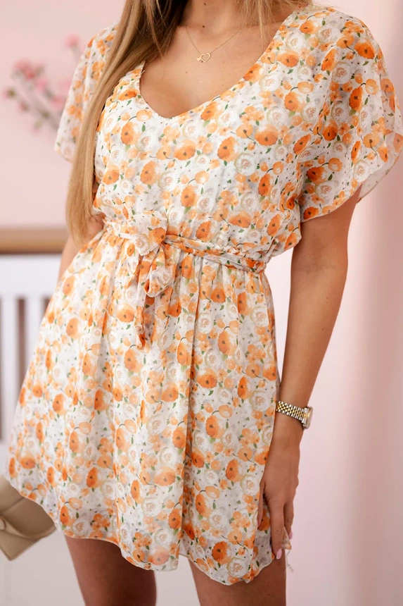 Krawattenkleid mit Blumenmuster ecru