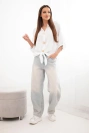 Moteriška palaidinė iš viskozės su puošniais mygtukais ir apykakle ecru