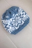 Women's winter wool hat with Norwegian pattern K354 denim+white