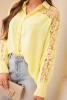 Women's viscose shirt with lace sleeves and collar yellow