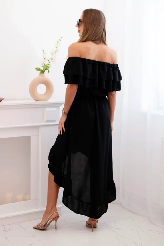 Schulterfreies Damenkleid mit längerem Rücken schwarz