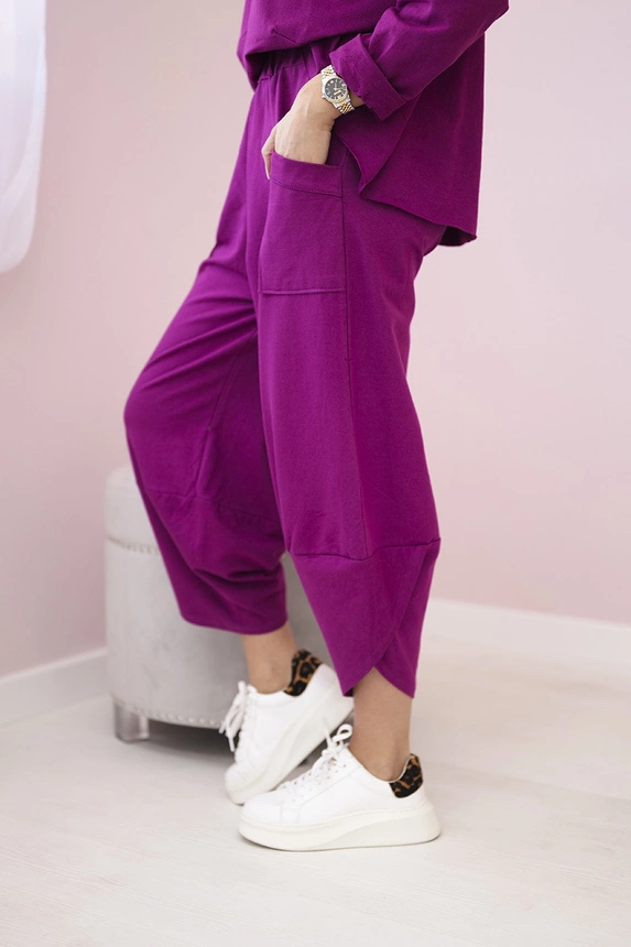 Bavlnené mikinové nohavice slivka