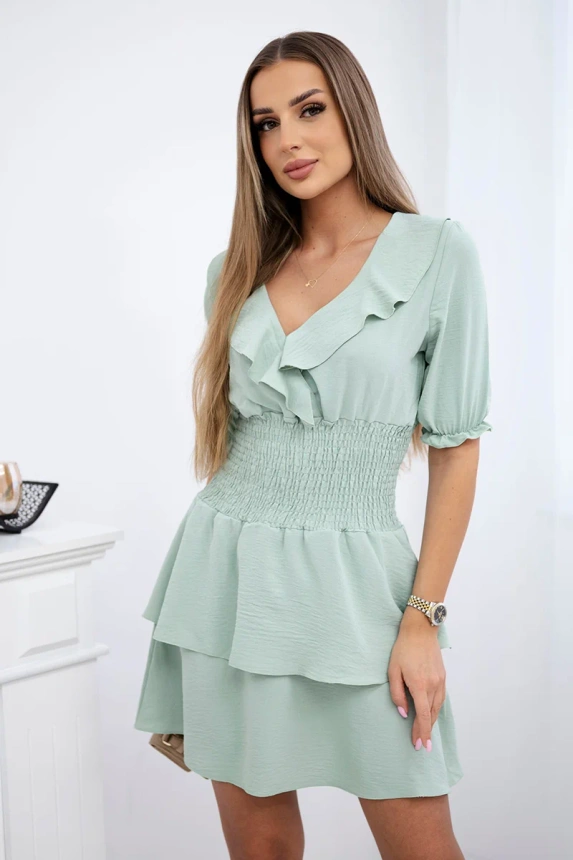 Dunkles mintfarbenes Taillenkleid