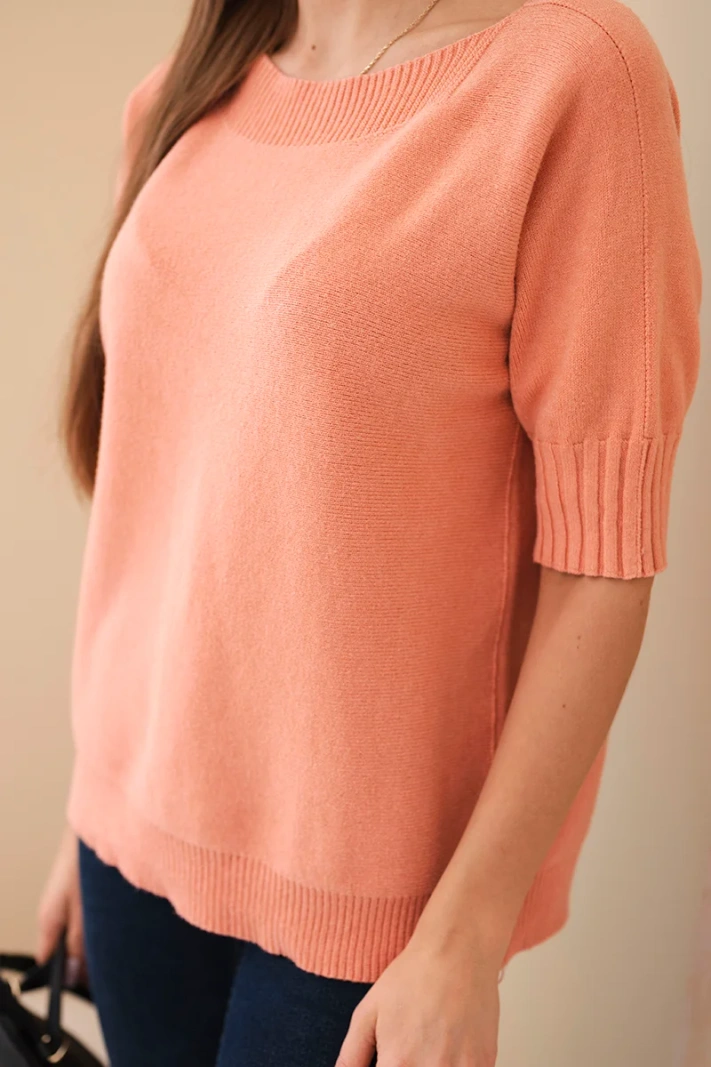 Damenpullover aus Viskose mit kurzen Ärmeln dunkel apricot