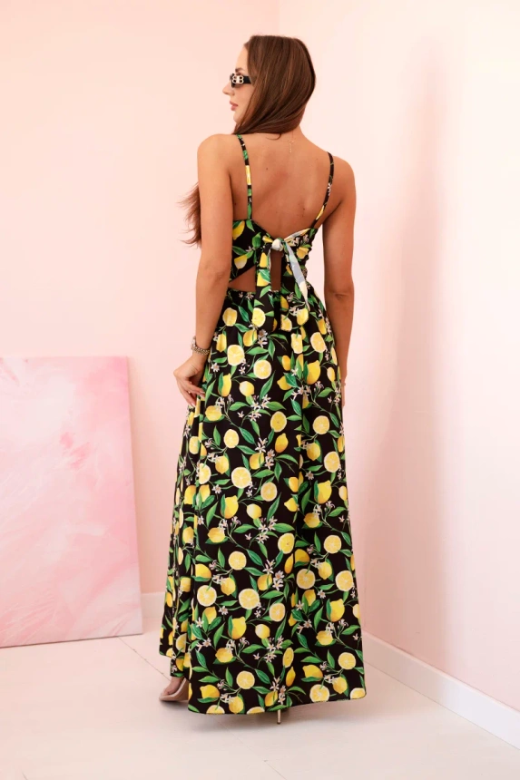 Damen Maxi-Kleid mit Trägern und Druck - schwarz