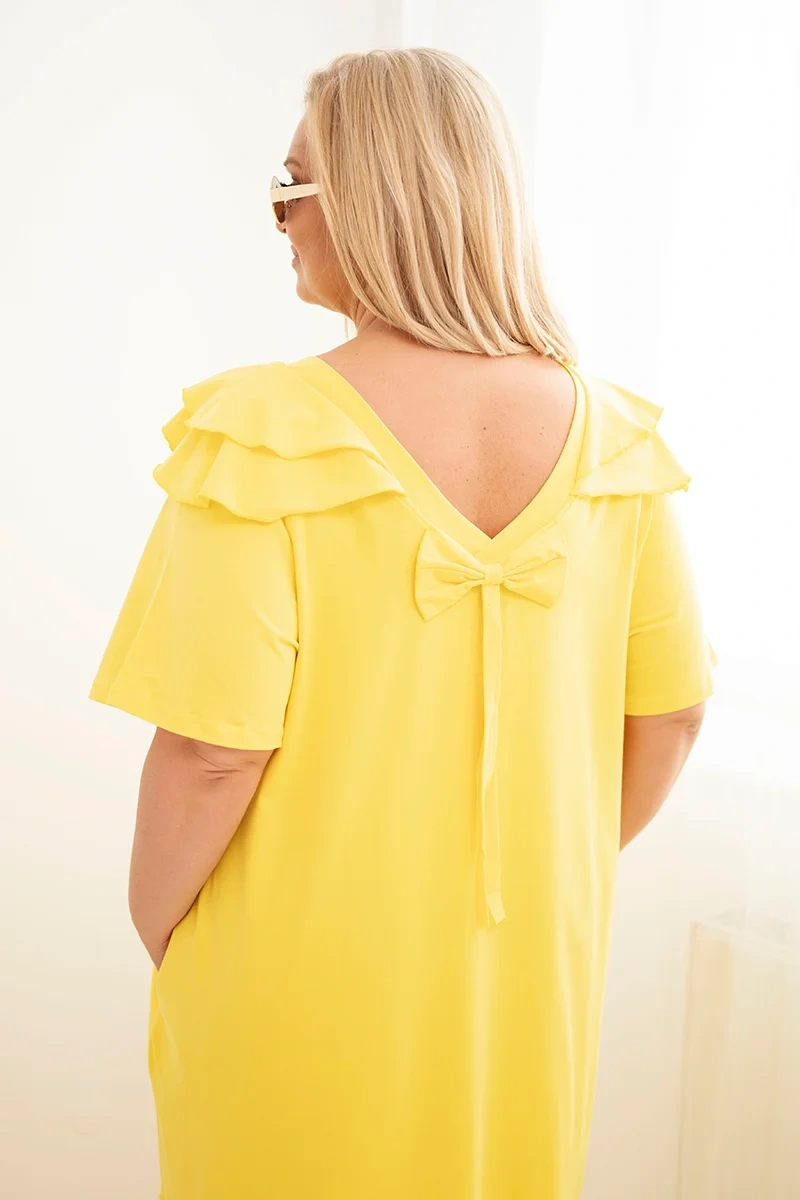 Sukienka damska Plus Size bawełniana z falbanką na ramionach żółta