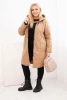 Women's Plus Size winter quilted jacket with a hood camel