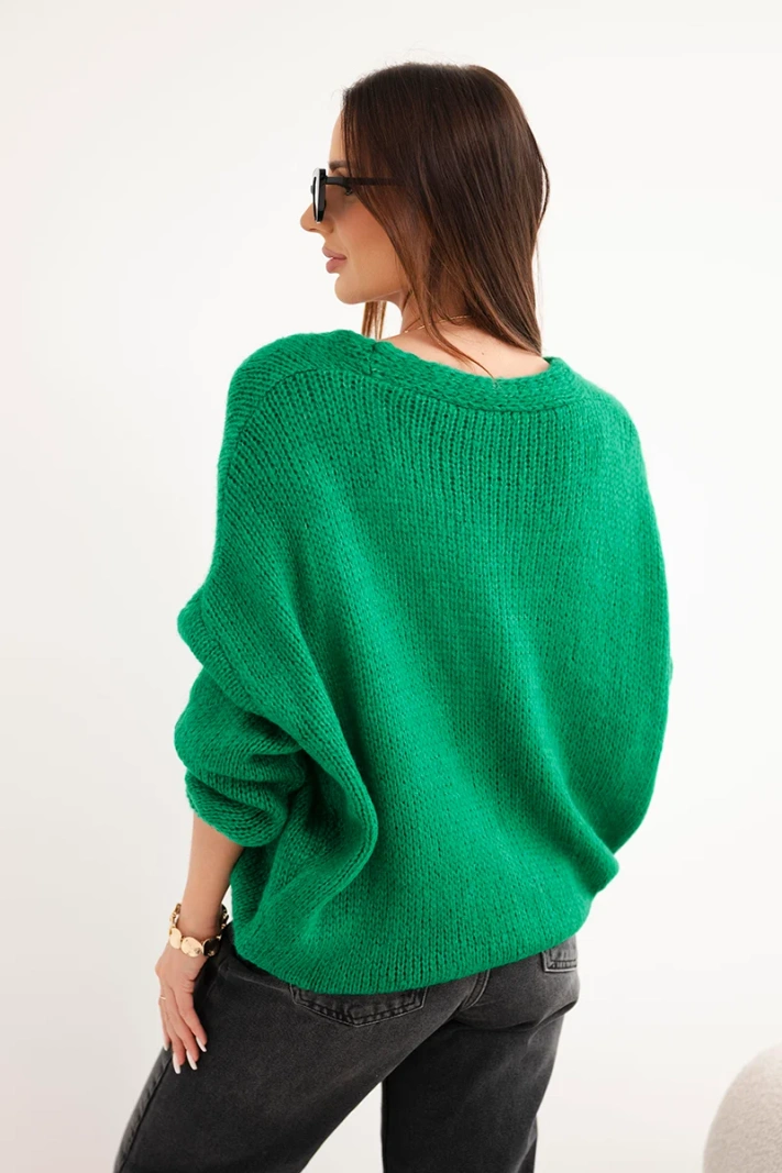 Women's sweater with a V-neck and buttons green