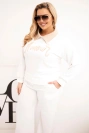 Dámský komplet masełko Plus Size se širokými nohavicemi a límečkem bílý