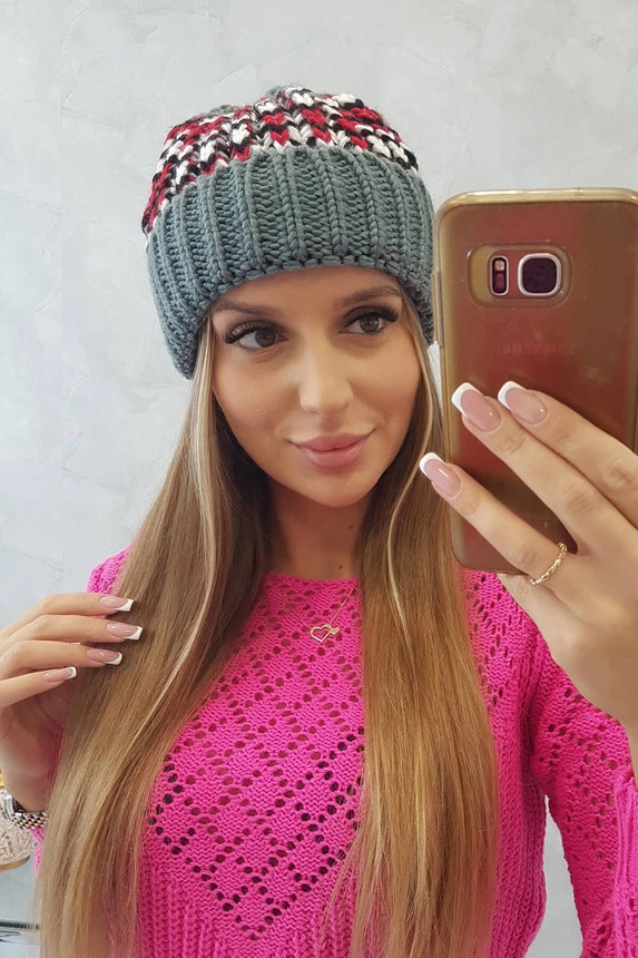 Dámska čiapka Iris K348 tmavo šedá+červená