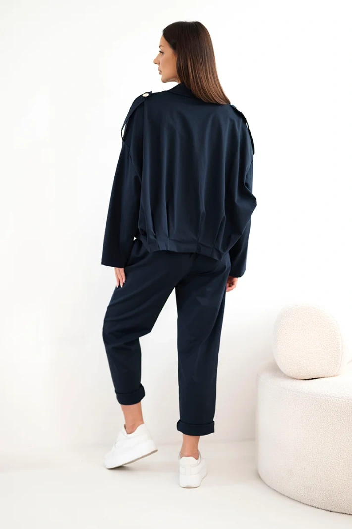 Damen-Baumwollset mit kurzem Sweatshirt und Hose navyblau