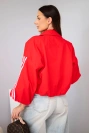 Women's spring buttoned jacket with collar and side stripes red