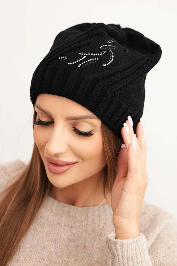 Women's winter hat with wool in a loose fit K442 black