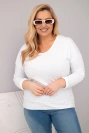 Moteriška Plus Size marškinėliai su V formos iškirpte ir ilgesniu nugara balta