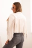 Women's eco-leather jacket with fringes in boho style light beige