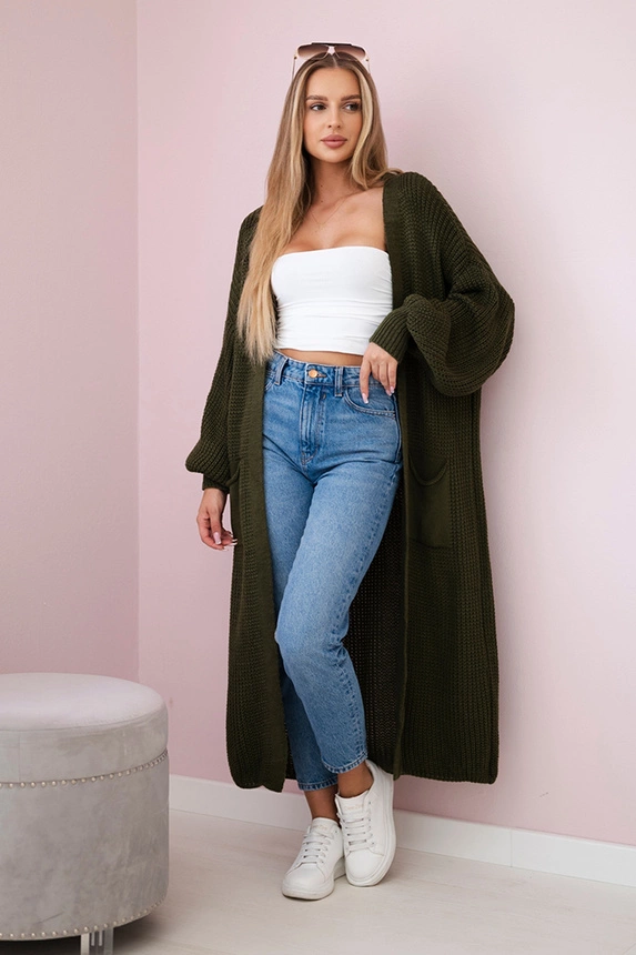 Pullover lange Strickjacke khaki